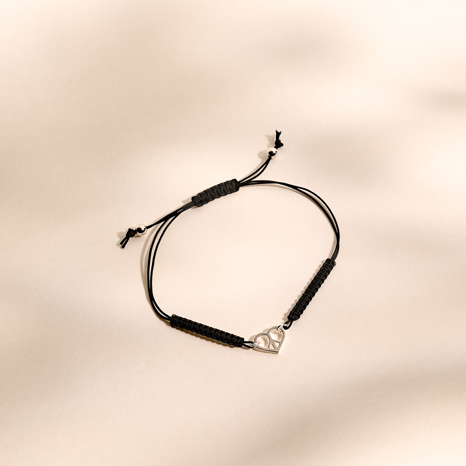 Bracelet cordon noir Peace x Les Félines argent
