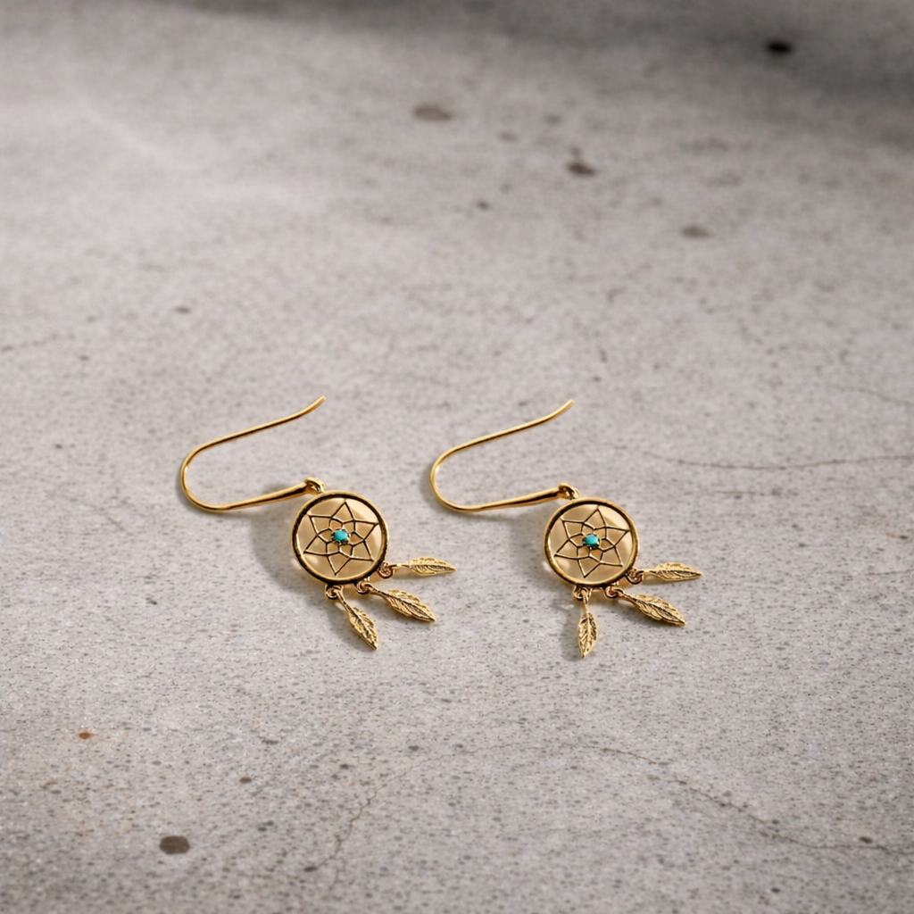 Boucles d'oreilles attrape-rêve plaqué or