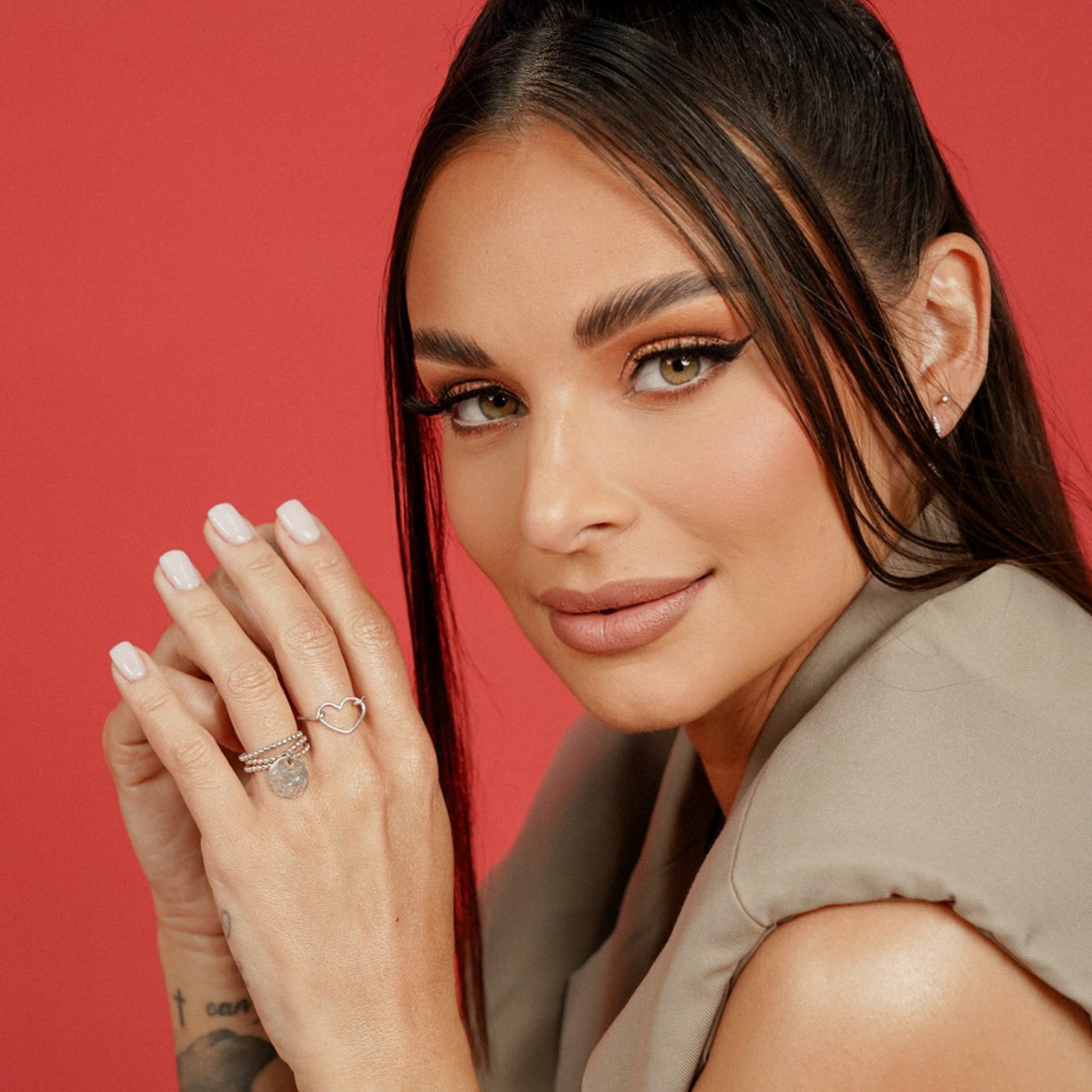 Bague Coeur "Perle" rigide Argent