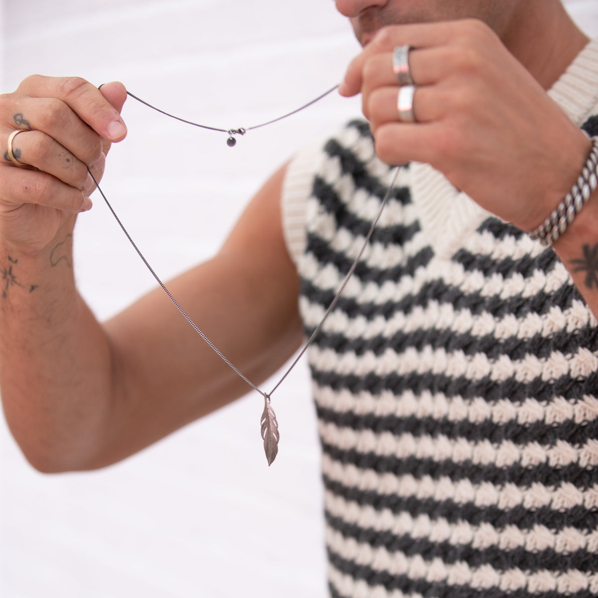 Collier Homme "Plume" en Argent