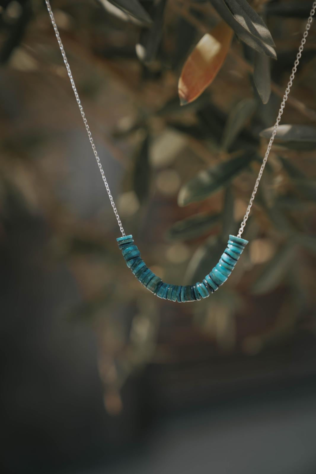 Collier Nacre Bleu Argent - LES FÉLINES PARIS