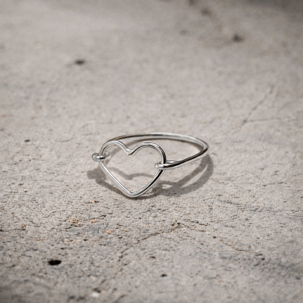 Bague Coeur "Perle" rigide Argent