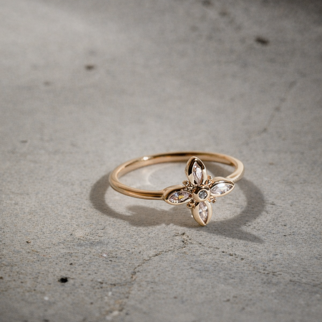 bague trefle plaqué or