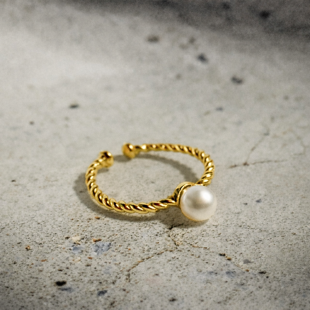 bague Perle Blanche plaqué or