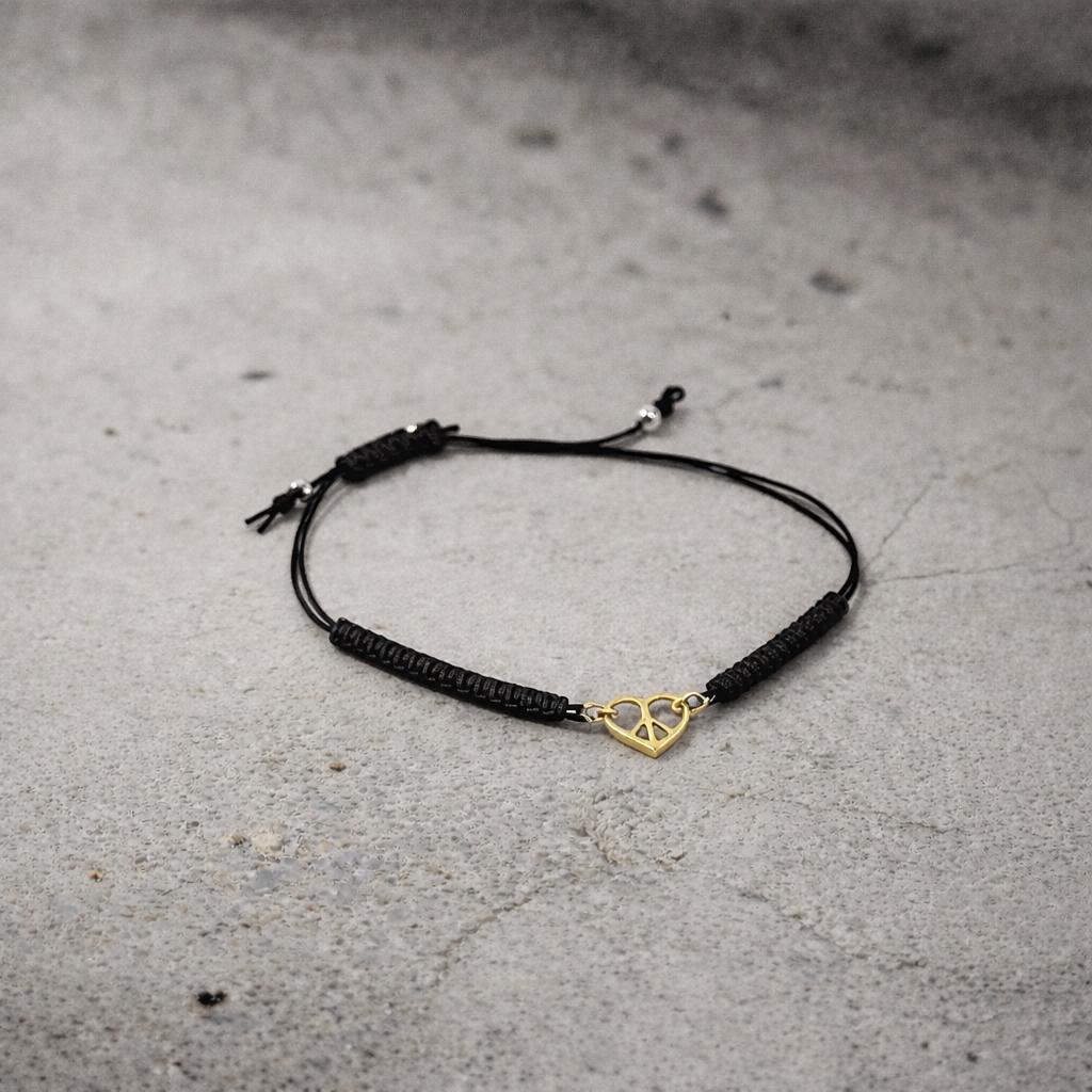 Bracelet cordon noir Peace x Les Félines plaqué or