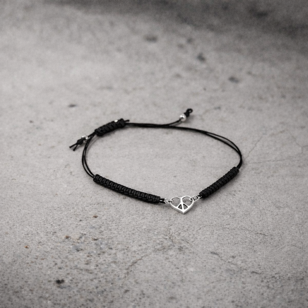 Bracelet cordon noir Peace x Les Félines argent