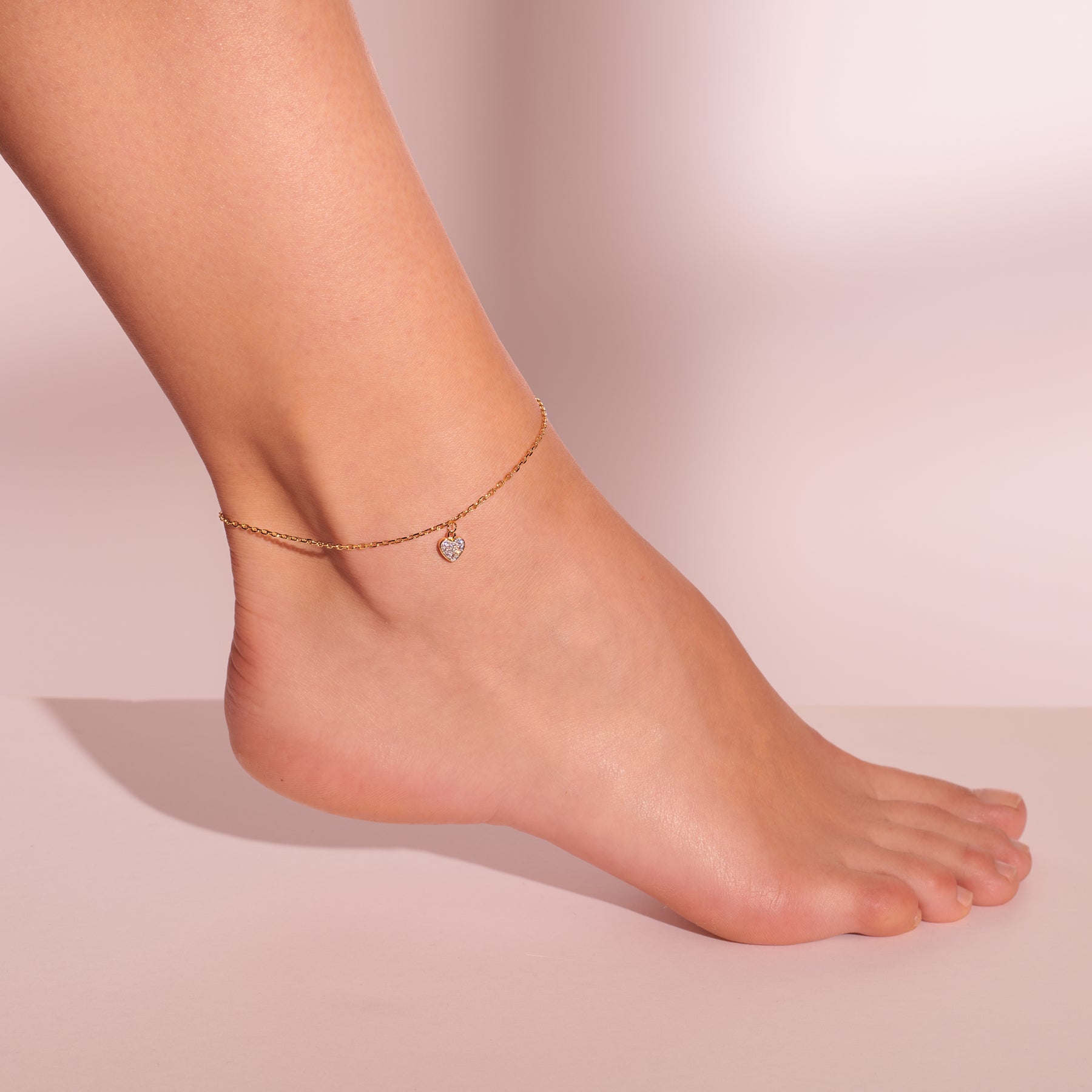 Bracelet de cheville "Coeur scintillant" plaqué or