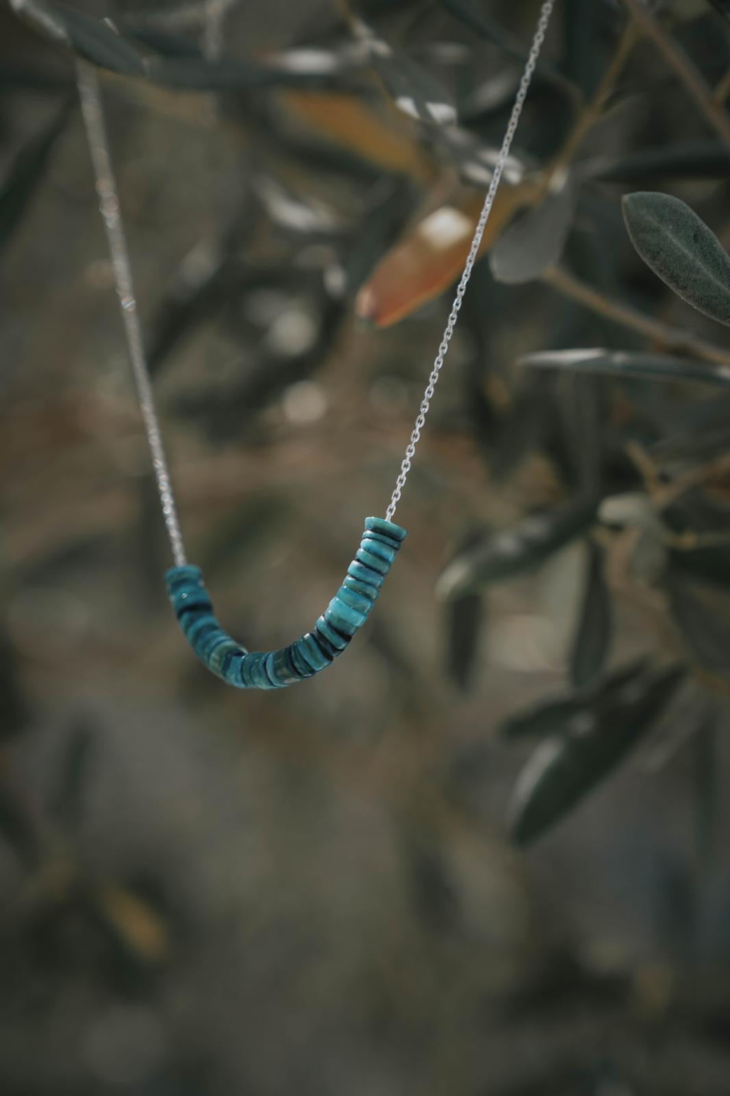 Collier Nacre Bleu Argent - LES FÉLINES PARIS