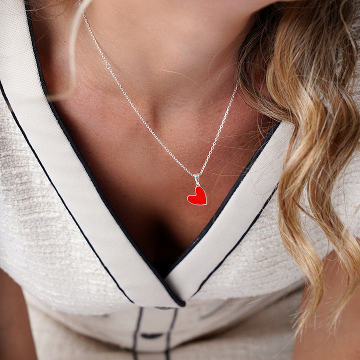 Collier Coeur rouge argent